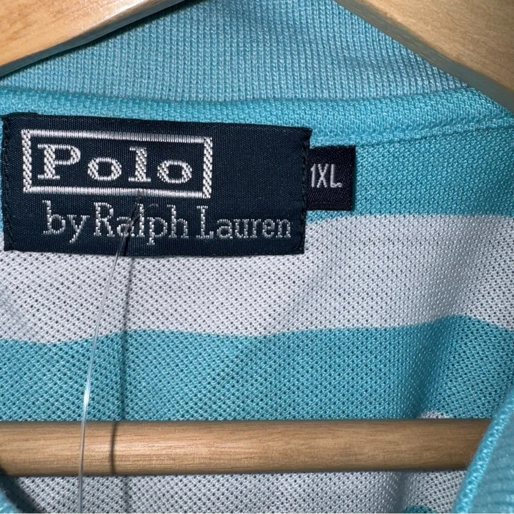NWT Polo Ralph Lauren Polo Shirt Teal White Striped Pique Cotton XL Classic Fit
